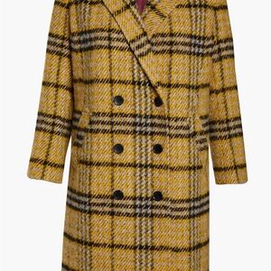 Sam Edelman Mustard Plaid Double-Breasted Pea Coat